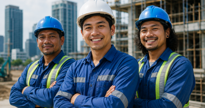 Filipino construction workers at a building site demonstrating the skills and professionalism valued by employers worldwide